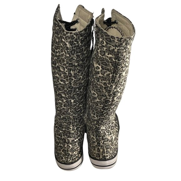 Mengsai Boots Girls Size 2 leopard Print Sneakers Mid Knee High Canvas - Picture 6 of 8